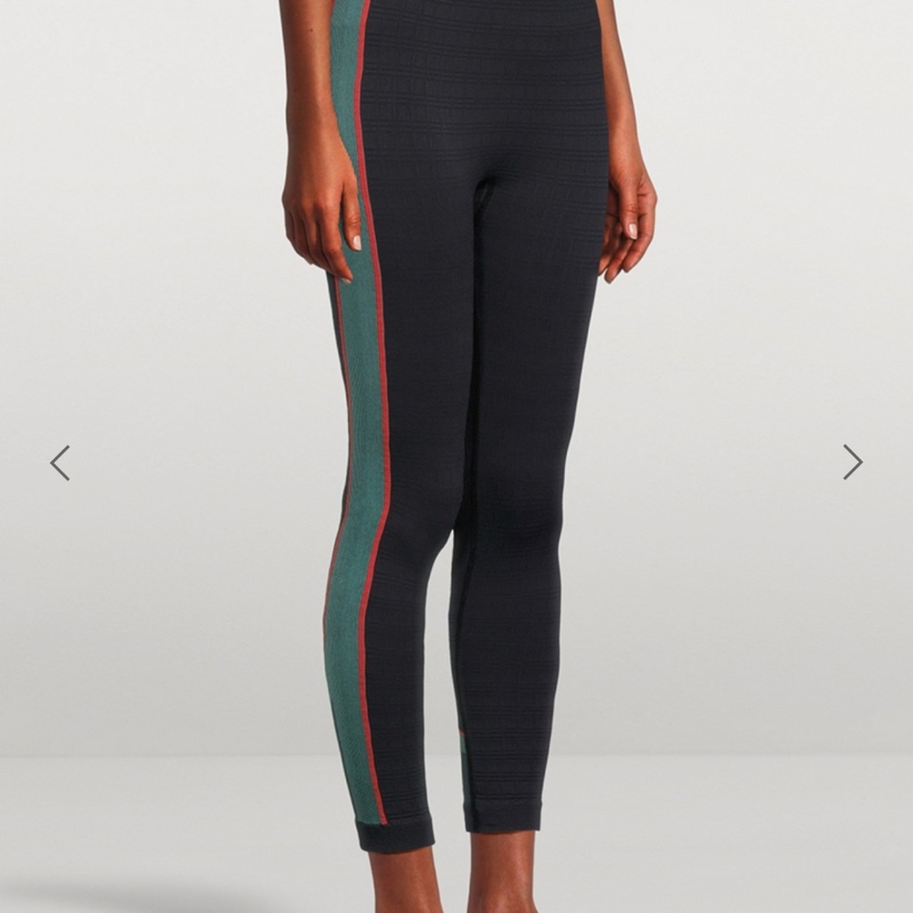 Elegant Black Leggings with Green Stripe